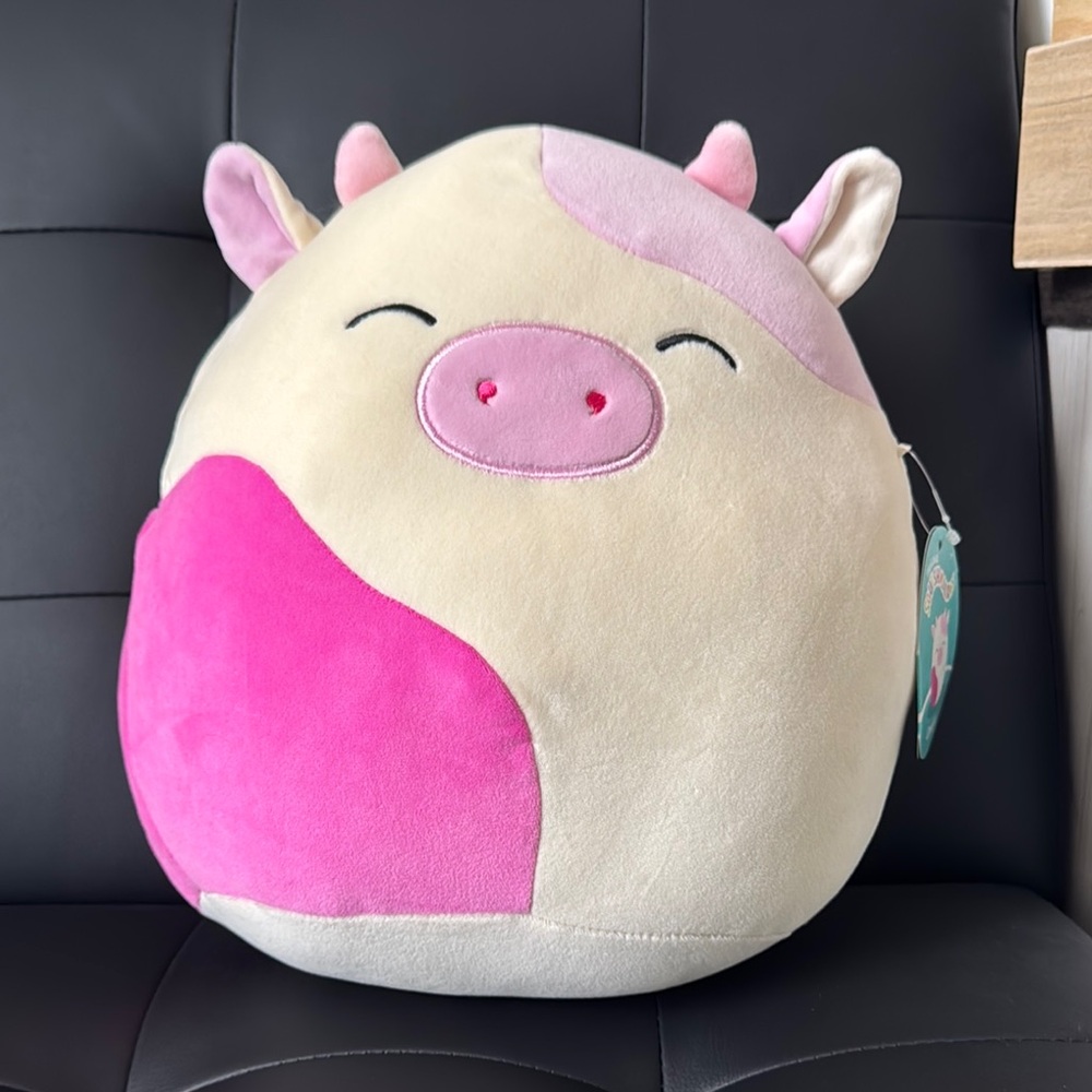Pink and Cream Plush Cow Toy